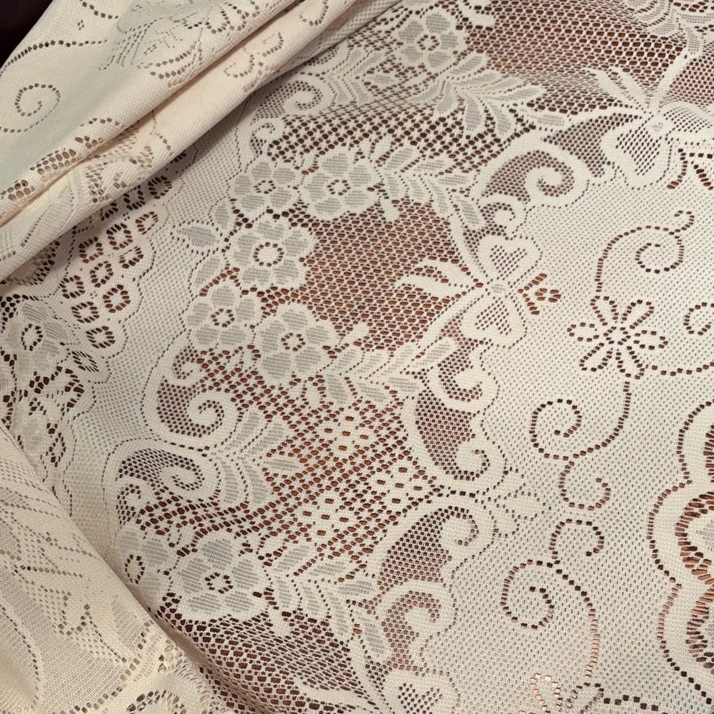 9’x5’ Cream Lace Tablecloth OR Craft Lace/ Fabric with Winter Scenes